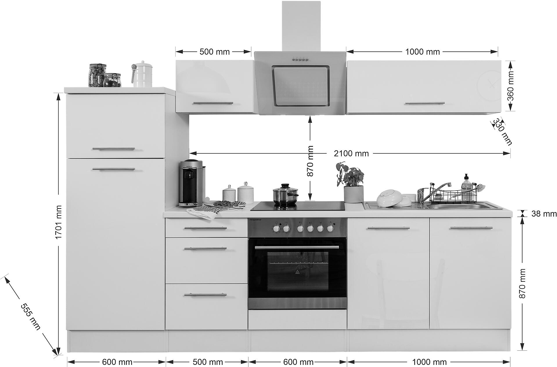 Respekta Küchenblock Amanda weiß Hochglanz B/H/T: ca. 270x200x60 cm