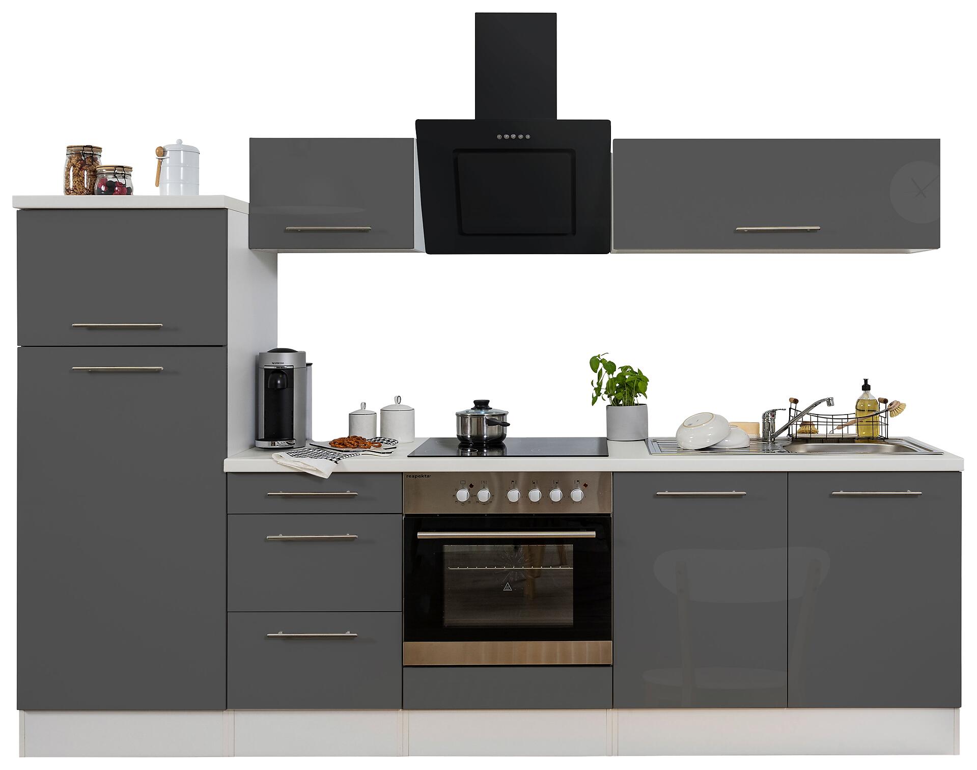 Respekta Küchenblock Amanda grau Hochglanz B/H/T: ca. 270x200x60 cm