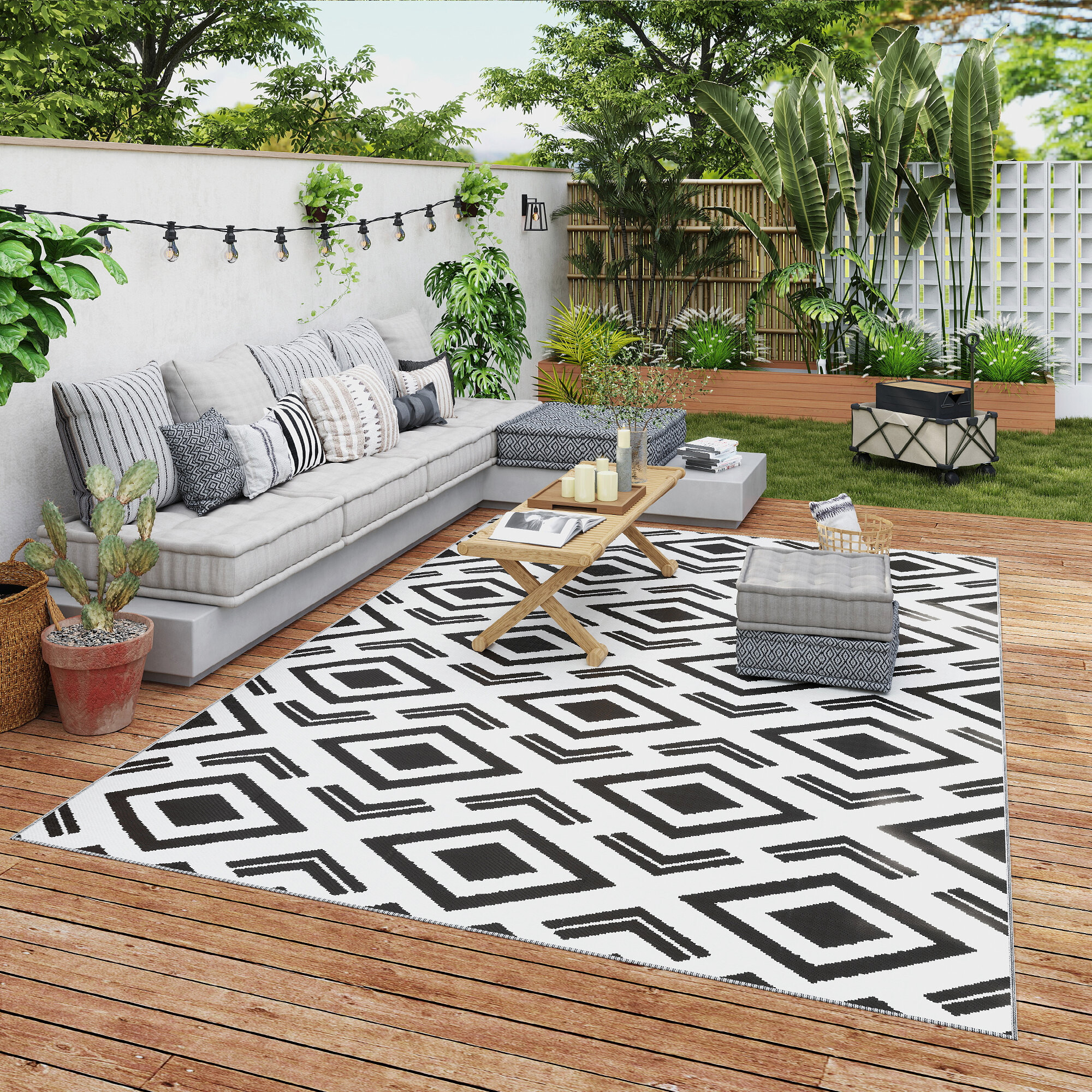 Outsunny Outdoor-Teppich schwarz B/H/L: ca. 274x1x182 cm