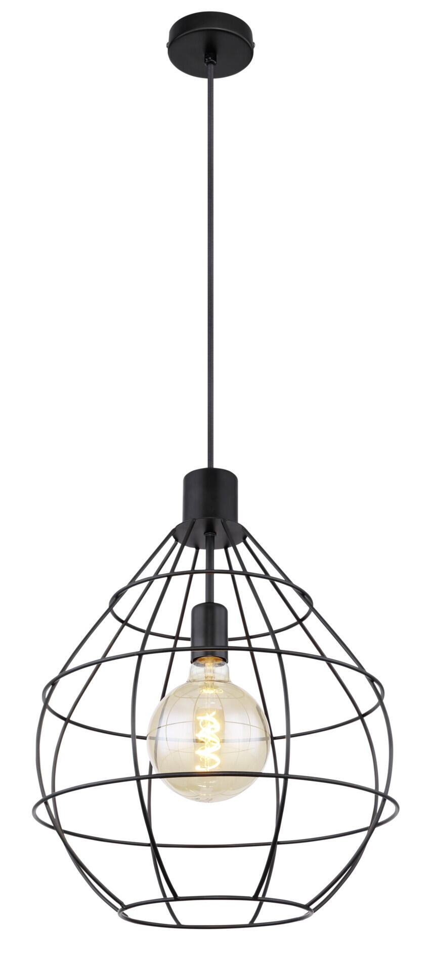 GLOBO Pendelleuchte Edwin schwarz Metall H/D: ca. 120x37 cm E27 1 Brennstellen