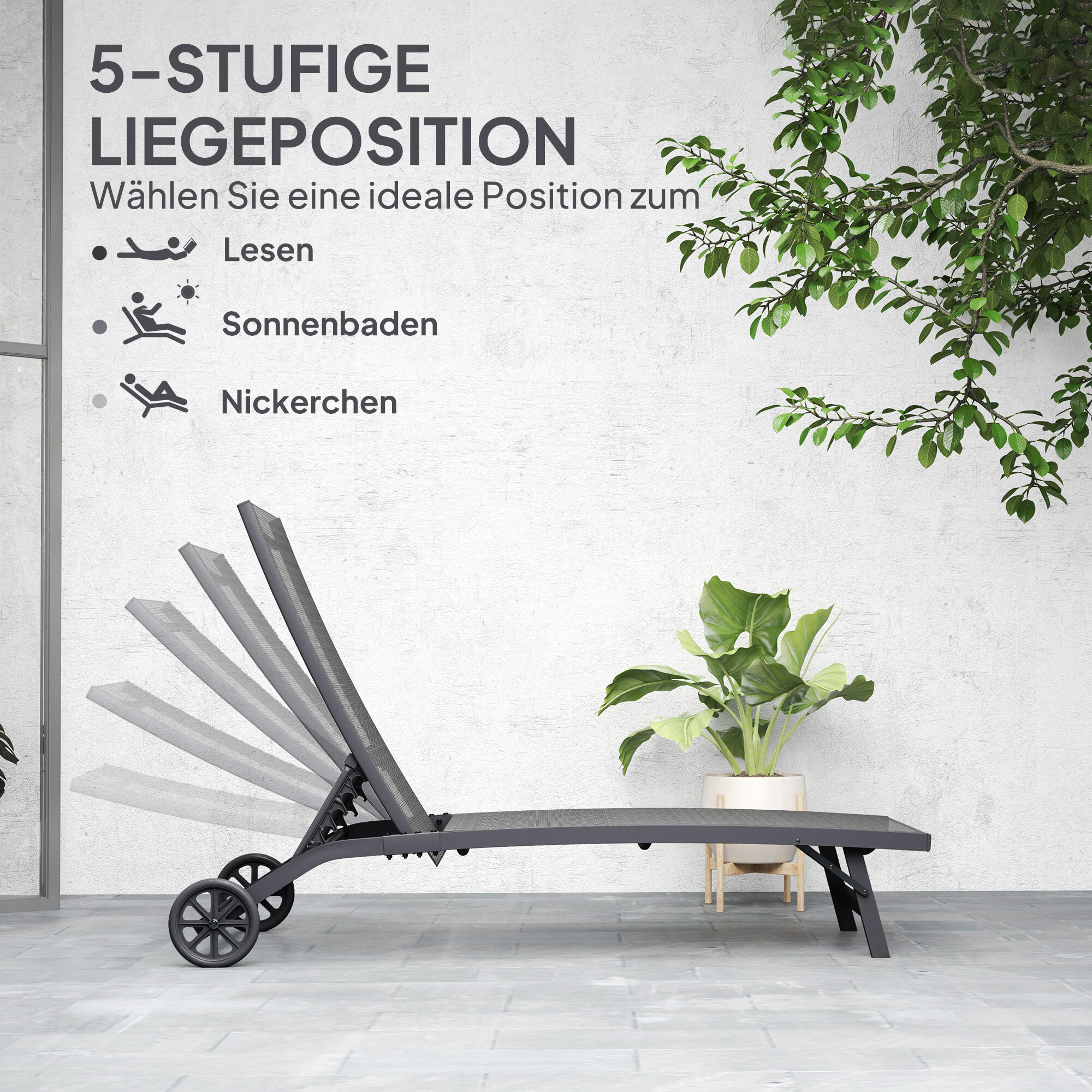 Outsunny Sonnenliege dunkelgrau Aluminium B/H/L: ca. 165x102x66 cm