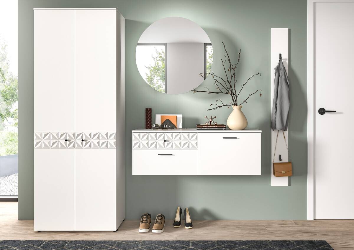 Garderobe Prisma weiß weiß Hochglanz B/H/T: ca. 226x192x34 cm