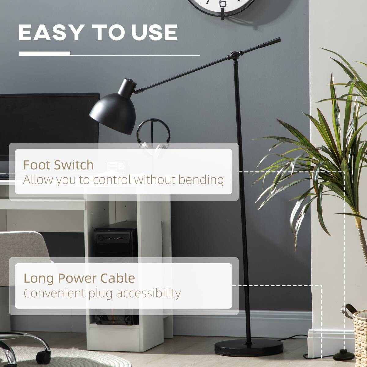 HOMCOM Stehleuchte schwarz Stahl B/H/T: ca. 30x131x30 cm