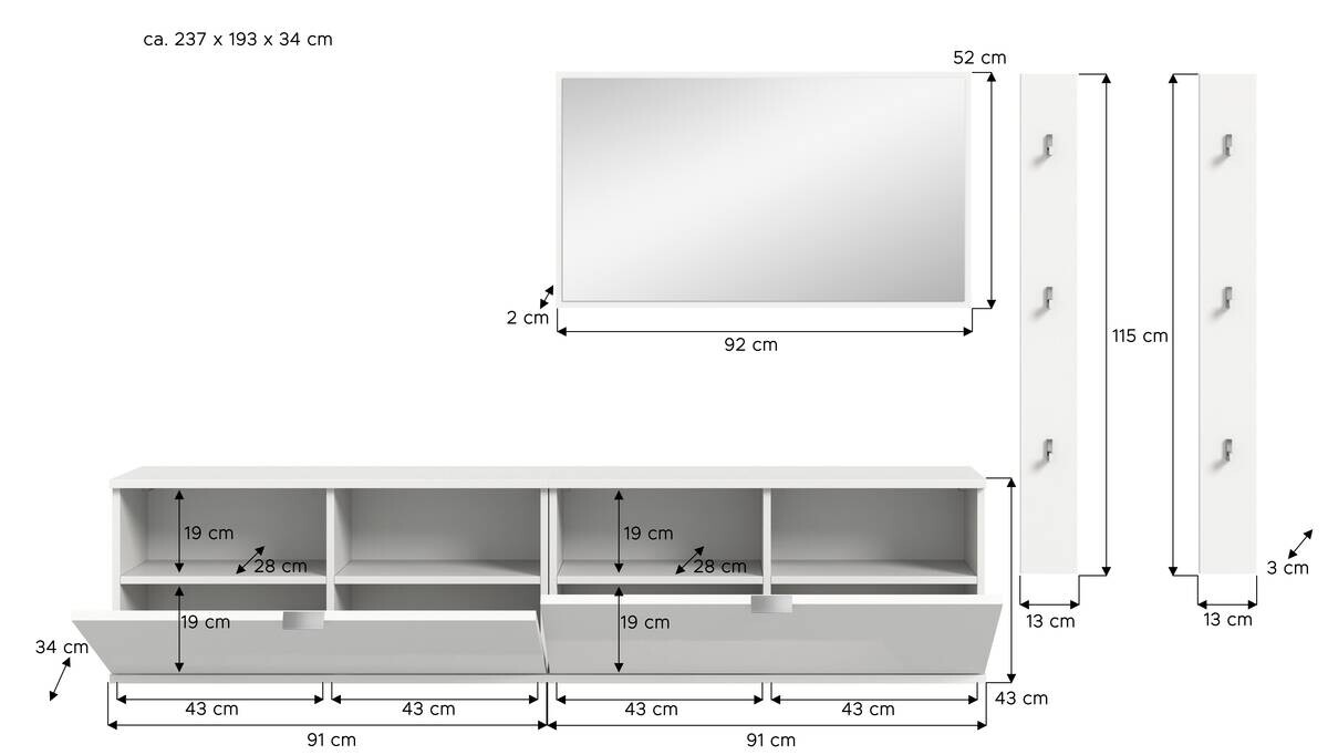 Garderobe PROJEKT X weiß weiß Hochglanz B/H/T: ca. 237x191x37 cm