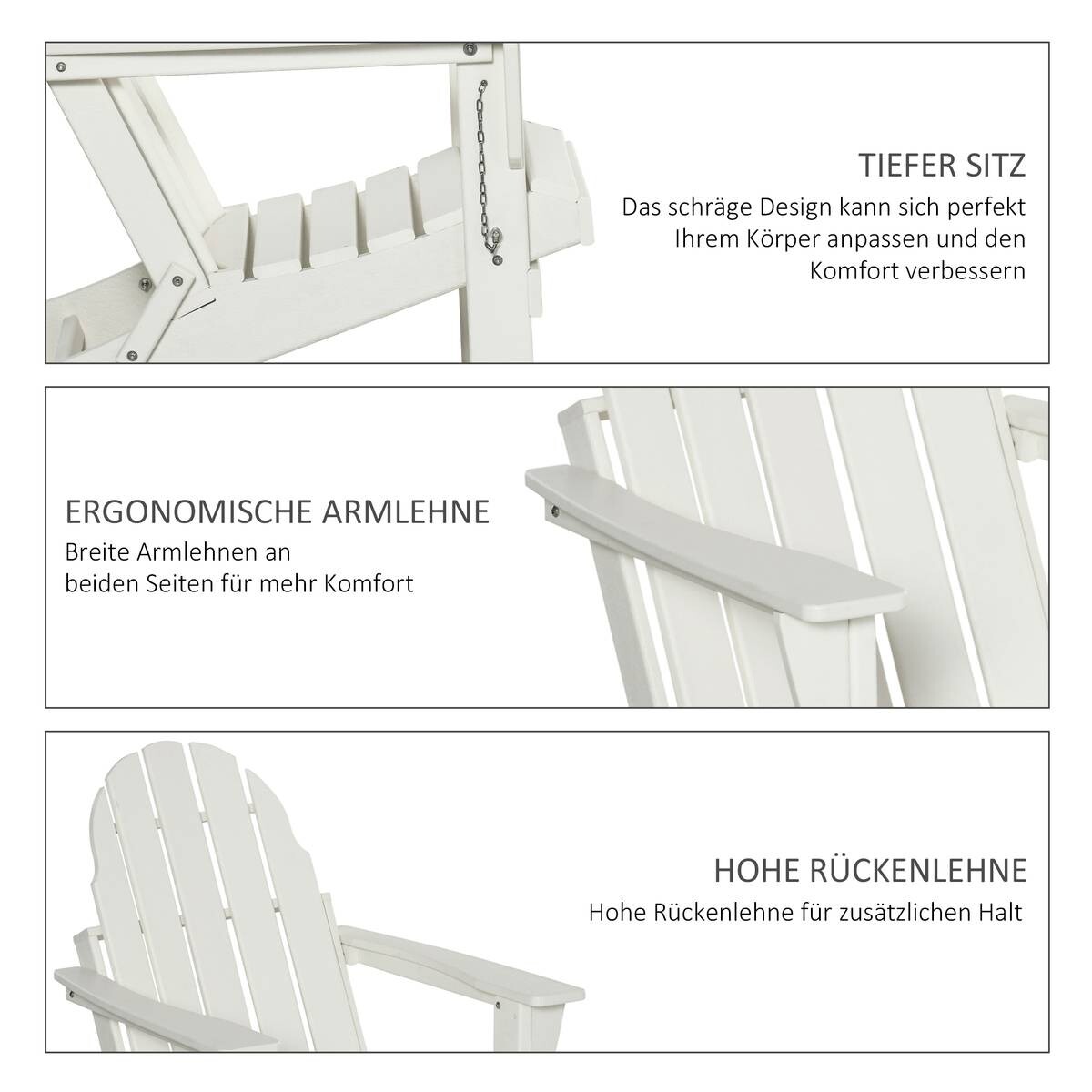 Outsunny Gartenstuhl weiß Holzwerkstoff B/H/T: ca. 75x93x85 cm