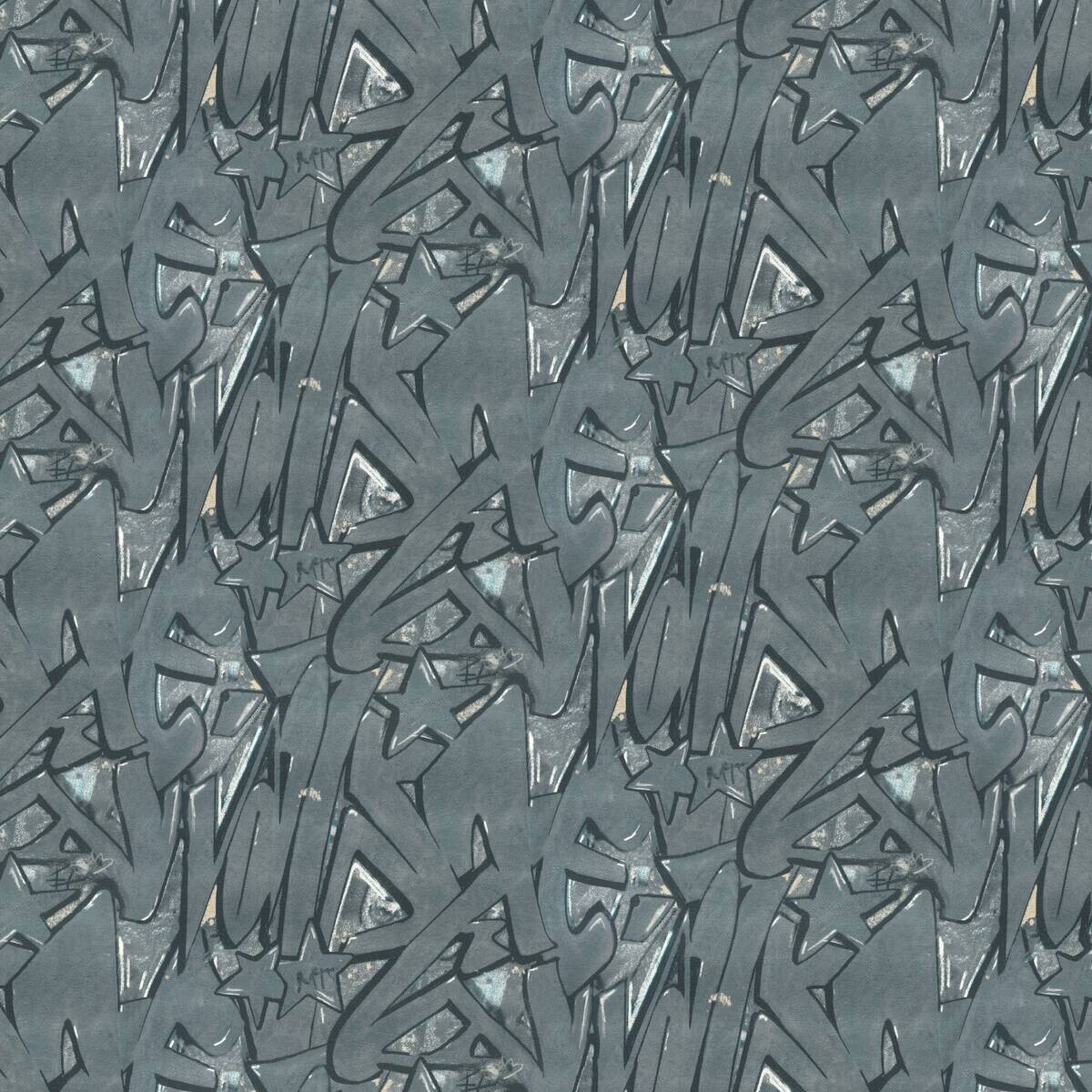 Papiertapete Graffiti blau grau B/L: ca. 53x1005 cm