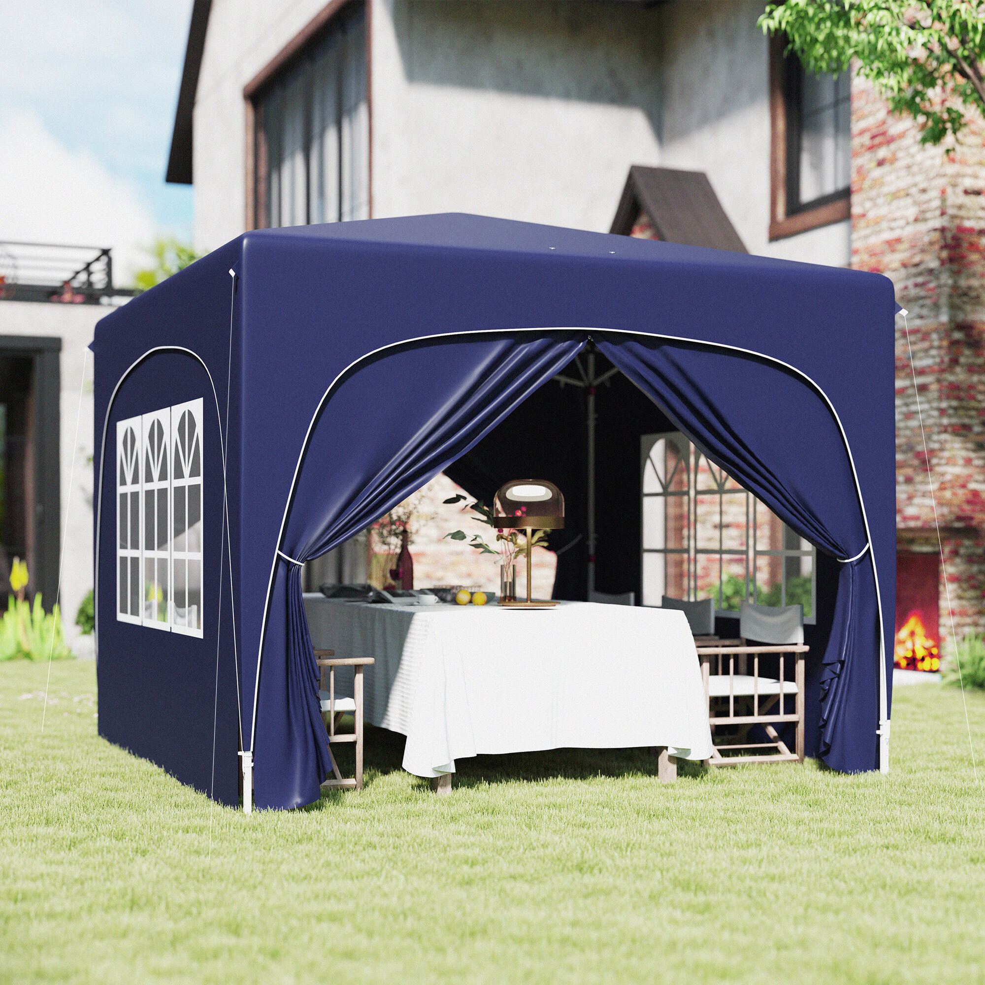 Outsunny Pavillon blau Polyester B/H/L: ca. 300x273x300 cm