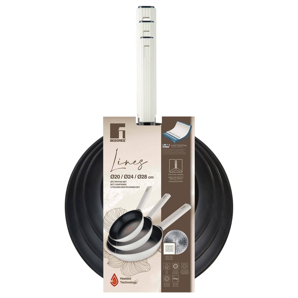 BERGNER Pfannenset LINES schwarz Aluminium 3 tlg.
