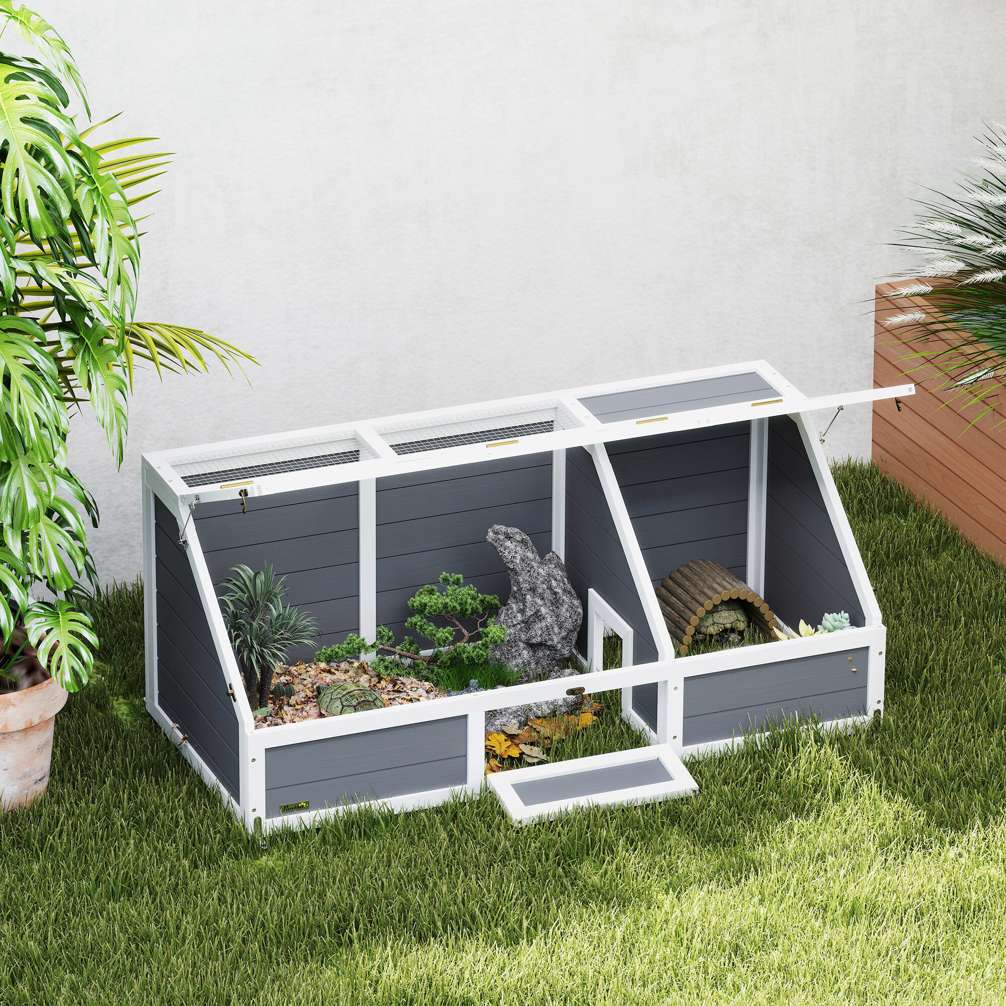 PawHut Schildkrötenhaus hellgrau Stahl B/H/L: ca. 55x50x120 cm
