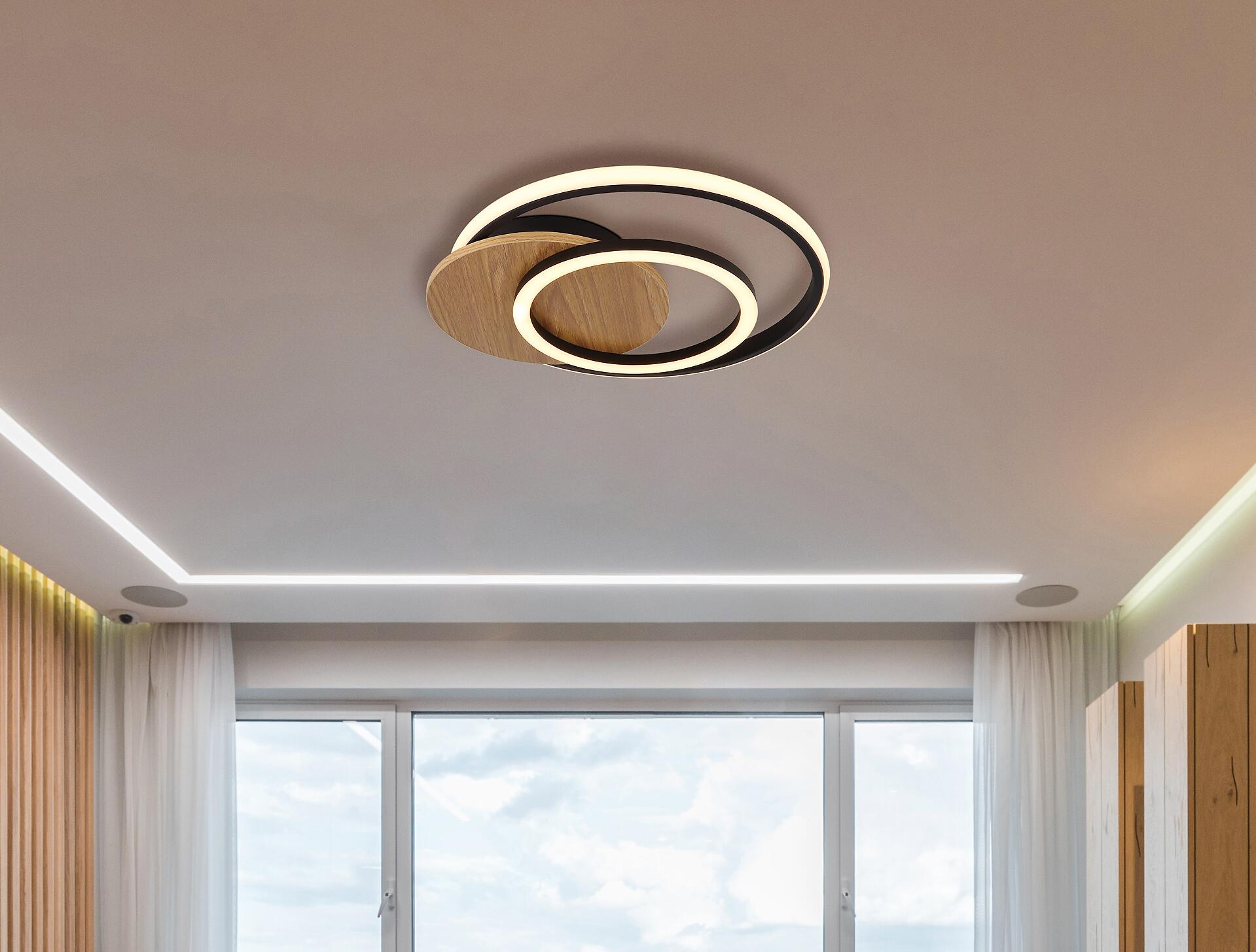 GLOBO LED-Deckenleuchte Julio Opal mattschwarz MDF Kunststoff B/H/L: ca. 38x6,5x36 cm 1 Brennstellen