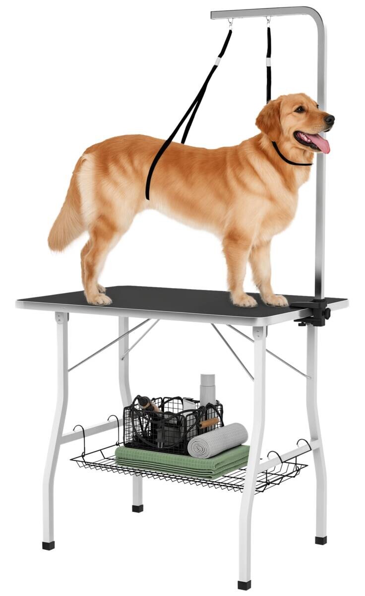 PawHut Tierpflegetisch schwarz Stahl B/H/L: ca. 60x76x90 cm