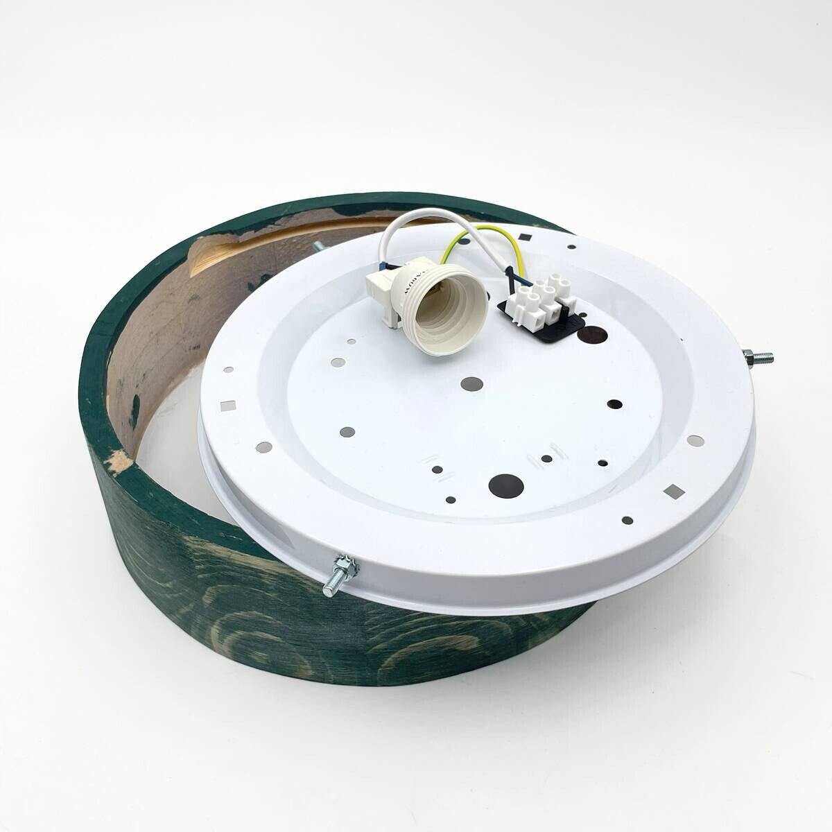 Lamkur Deckenleuchte grün hellbraun Holz Glas B/H/L: ca. 28x28x10 cm 1 Brennstellen