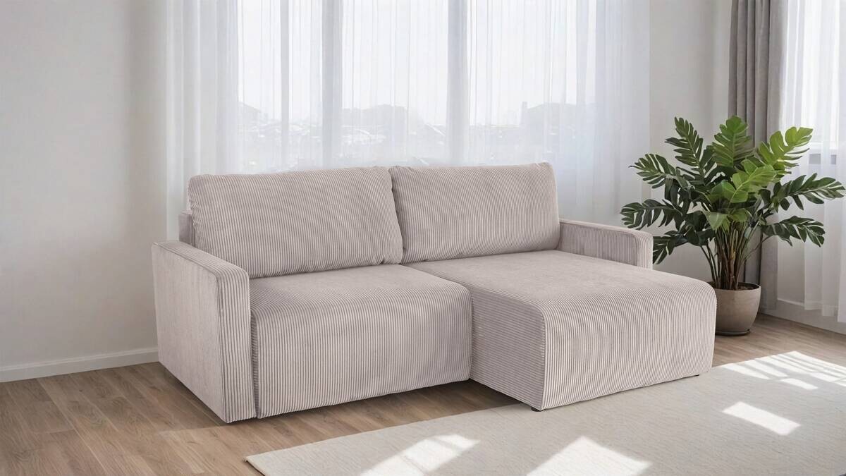 Ecksofa mit Bettfunktion und Bettkasten hellgrau Microfaser B/H/T: ca. 227x92x146 cm