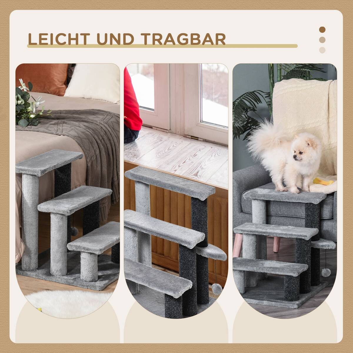 PawHut Haustiertreppe grau Polyester B/H/L: ca. 40x48x45 cm
