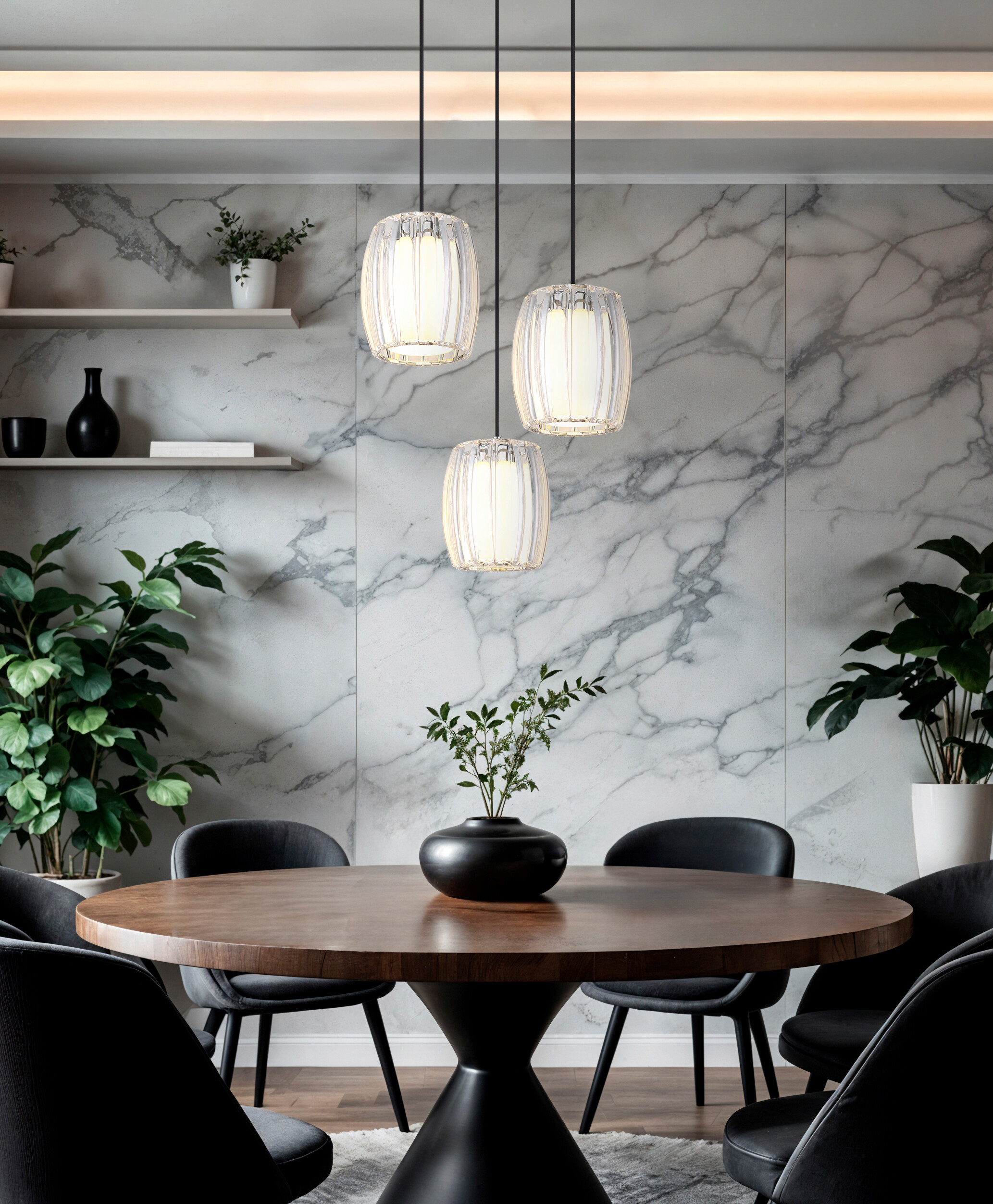 GLOBO Pendelleuchte Opal schwarz Chrom Metall Textil Glas H/D: ca. 120x40,5 cm E27 3 Brennstellen