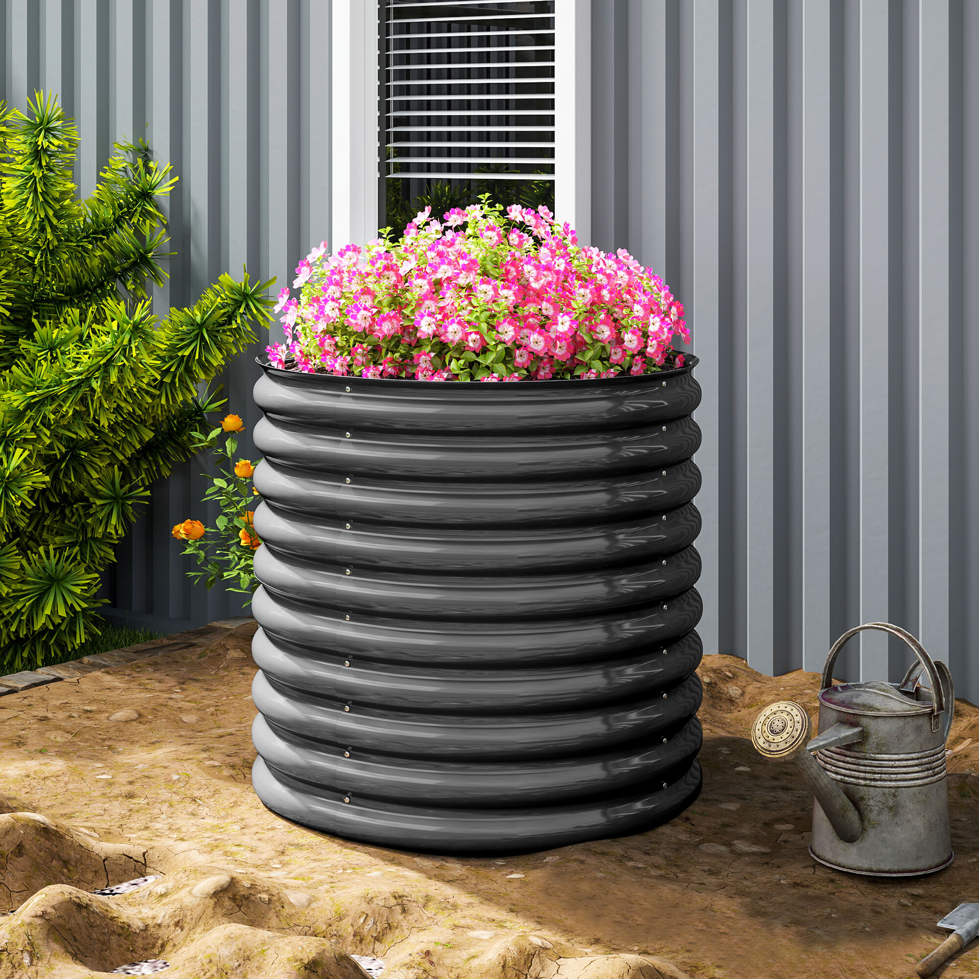 Outsunny Hochbeet dunkelgrau Stahl B/H/L: ca. 80x80x160 cm