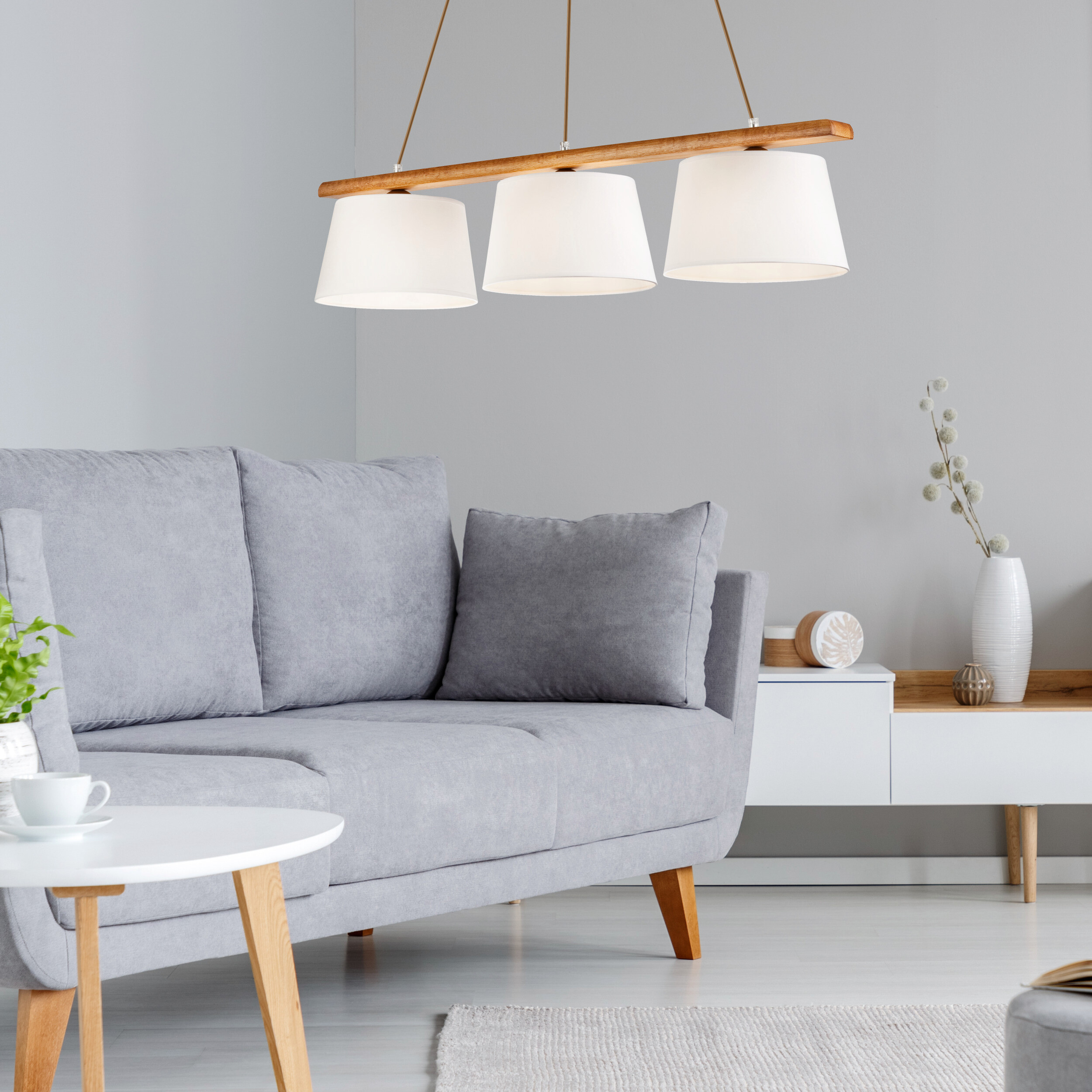 Lamkur Deckenleuchte Eiche rustikal Stahl Holz B/H/L: ca. 28x28x90 cm 3 Brennstellen