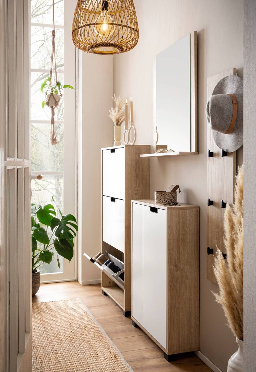 Schuhkipper Emmik weiß matt Eiche Eiche weiß Nachbildung B/H/T: ca. 59,8x85,2x19,55 cm