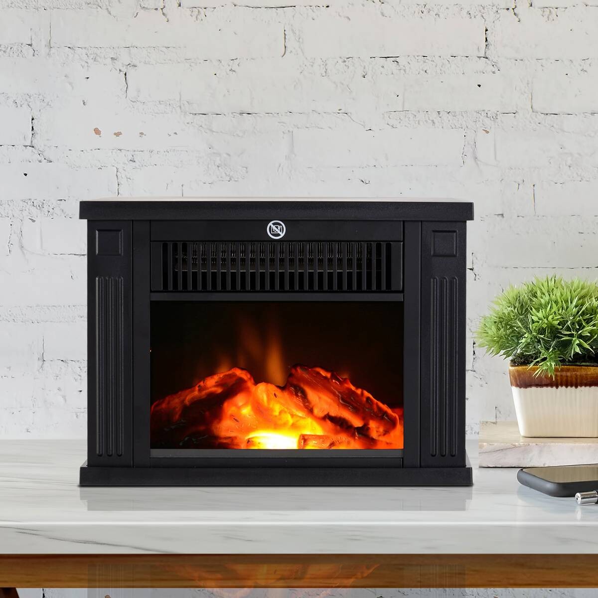 HOMCOM Elektrischer-Kamin MH820-050 schwarz Glas Kunststoff B/H/T: ca. 34x25x17 cm ca. 1200 W