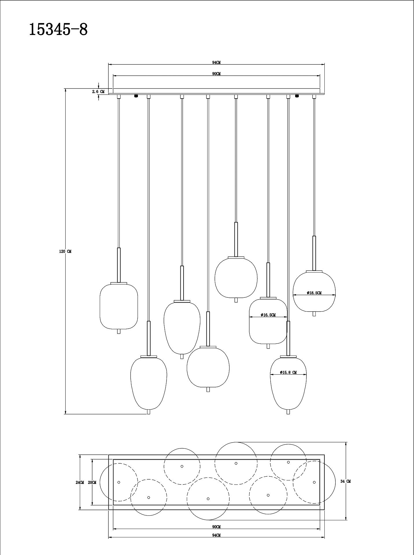 GLOBO Pendelleuchte Blacky 15345-8 schwarz Rauch Metall Glas B/H/T: ca. 94x120x34 cm E14 8 Brennstellen