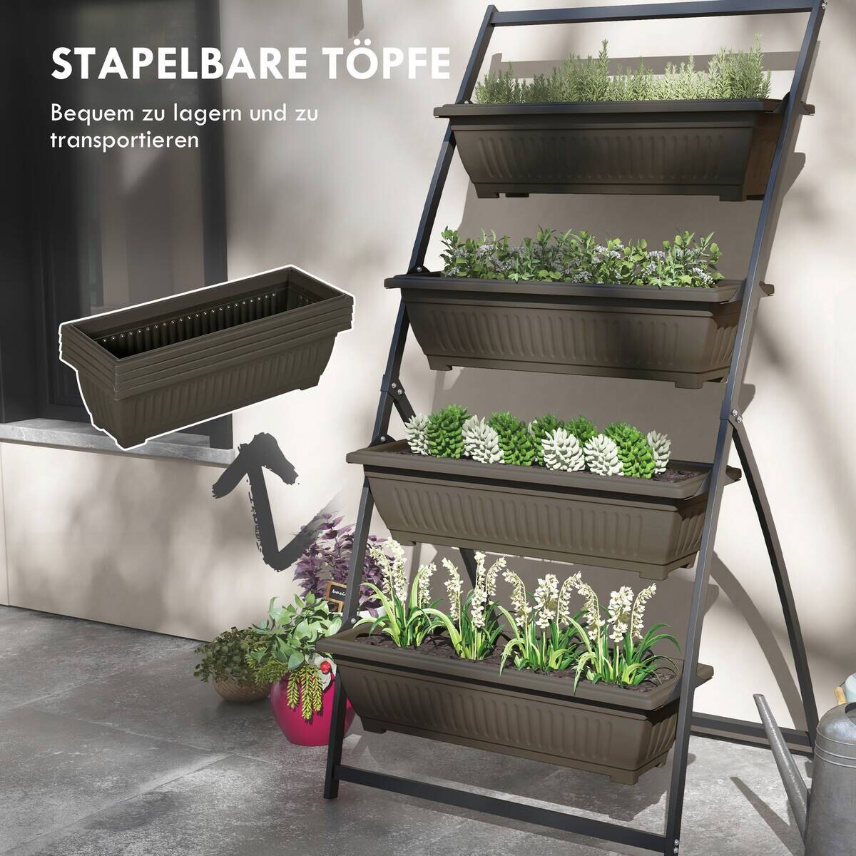 Outsunny Pflanzenständer braun Edelstahl B/H/L: ca. 79x76x162 cm