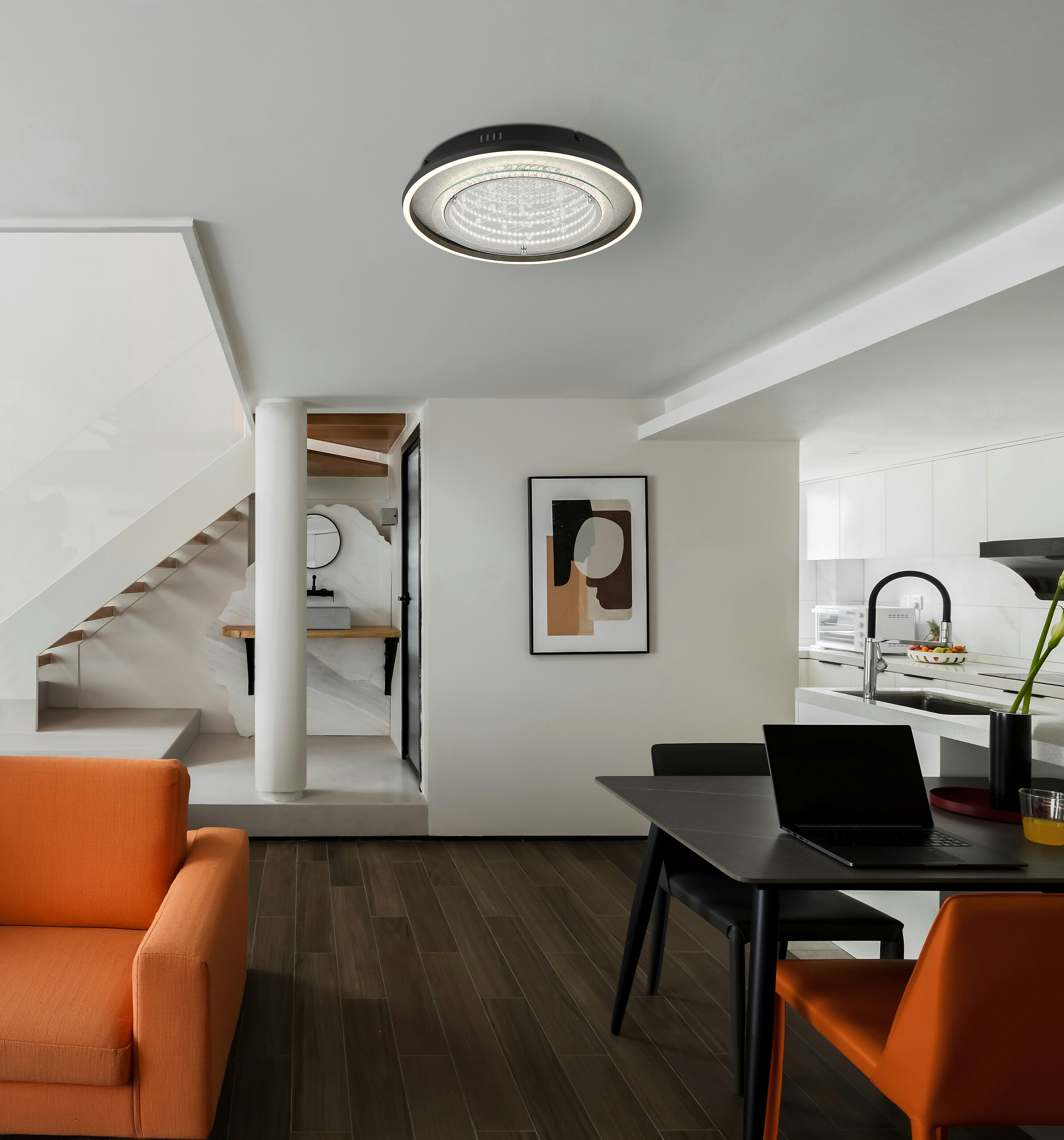 GLOBO Deckenleuchte silber klar schwarz Aluminium Glas Kunststoff H/D: ca. 6,8x40 cm 1 Brennstellen