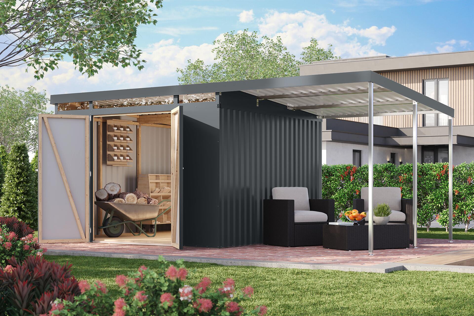 Karibu Gartenhaus Indra 3,5 anthrazit B/H/T: ca. 289x213x289 cm