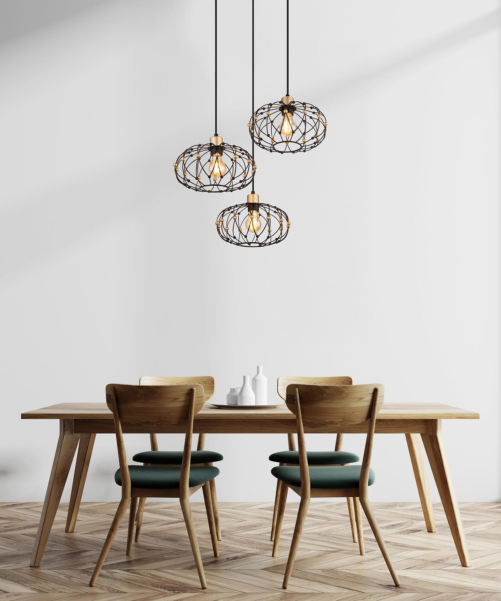 GLOBO Pendelleuchte mattschwarz Metall H/D: ca. 150x54,9 cm E27 3 Brennstellen