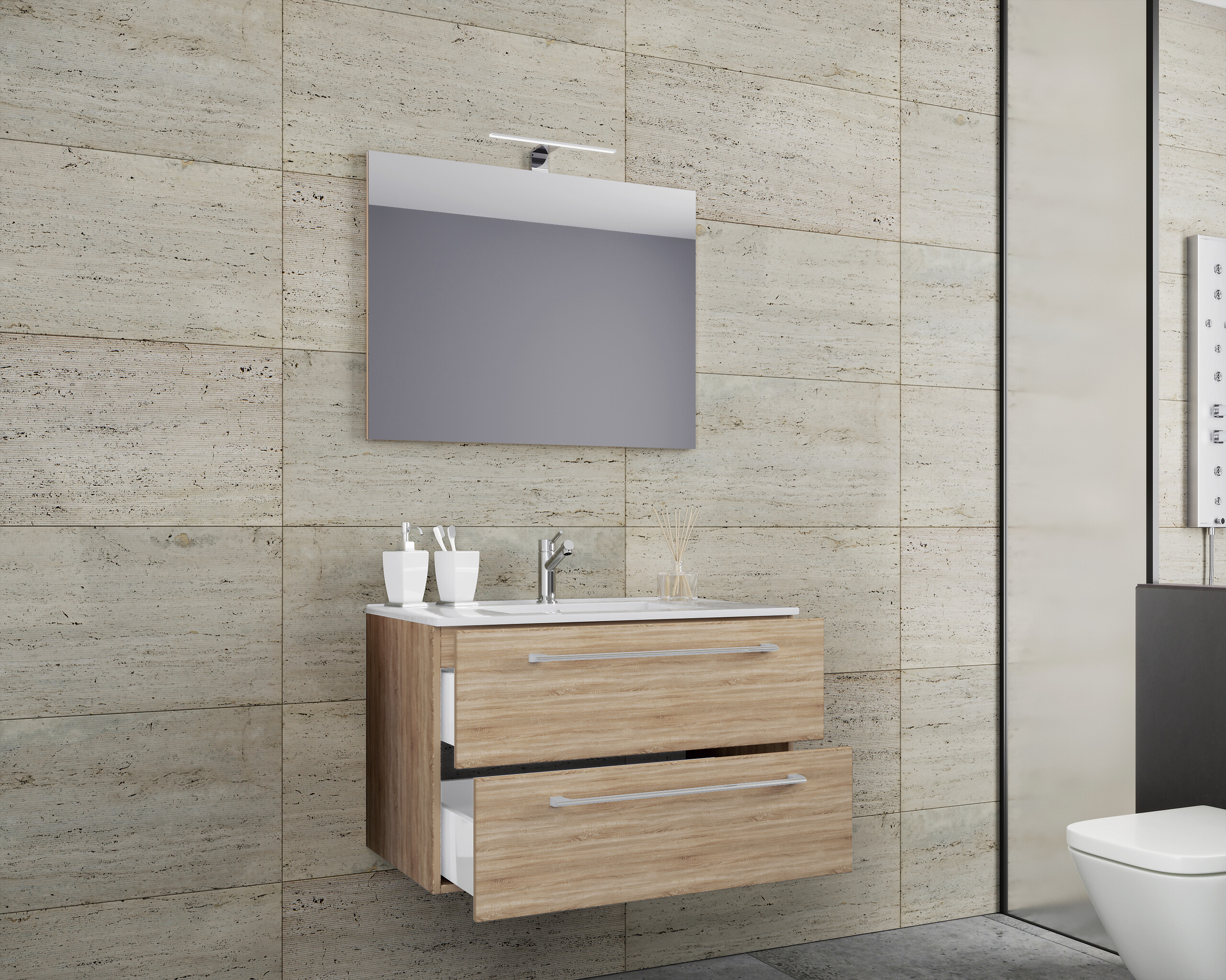 Waschplatz 3tlg-Badinos weiß Eiche Sonoma Nachbildung B/H/T: ca. 80x50x46 cm