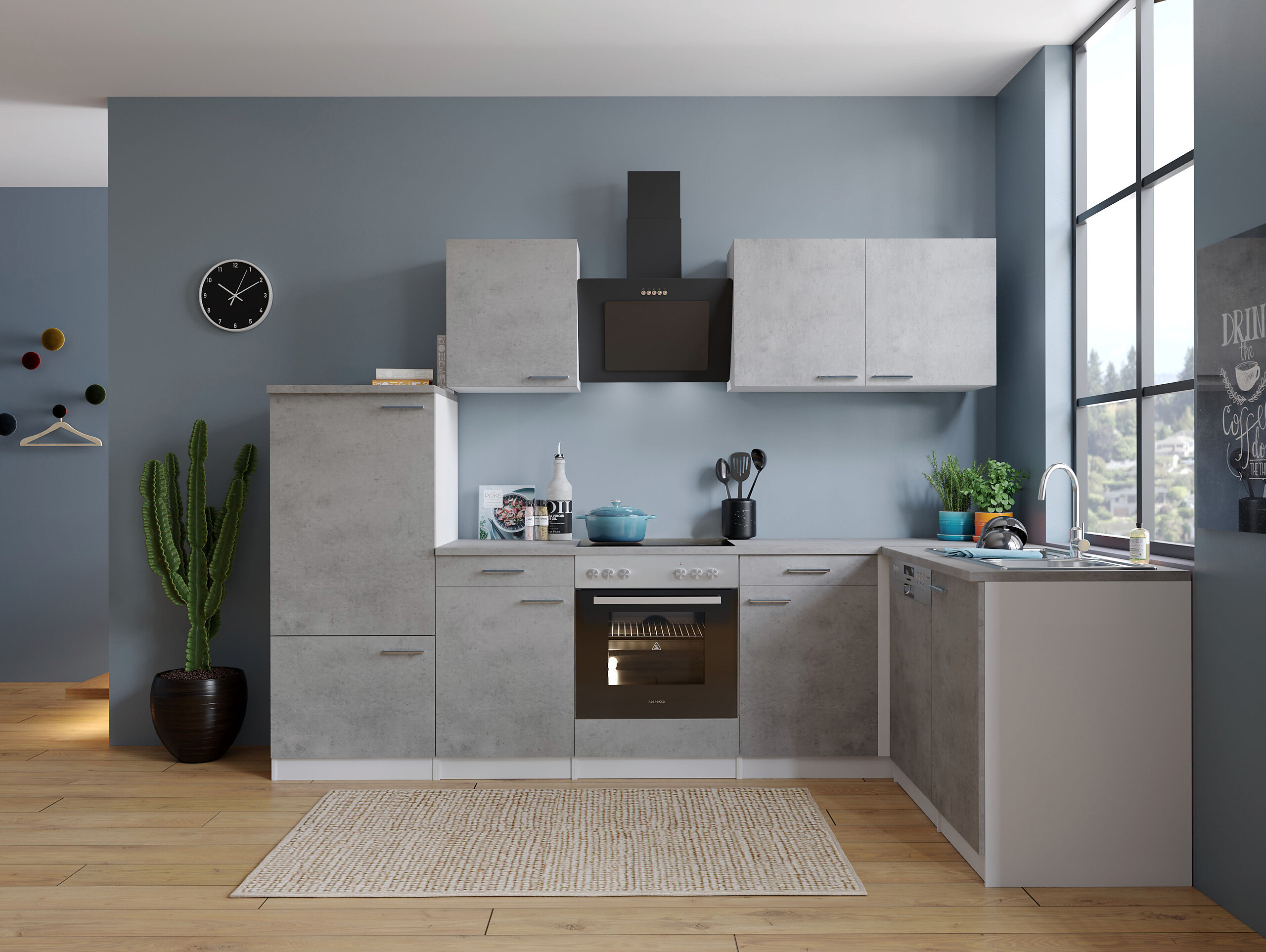 Respekta Winkelküche Malia Beton Optik B/H/T: ca. 280x200x172 cm