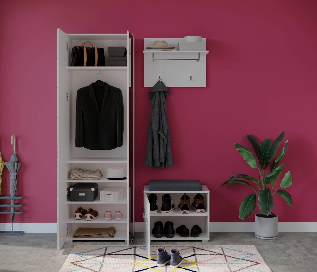 Garderobenschrank Linus weiß weiß Hochglanz B/H/T: ca. 62x190x37 cm