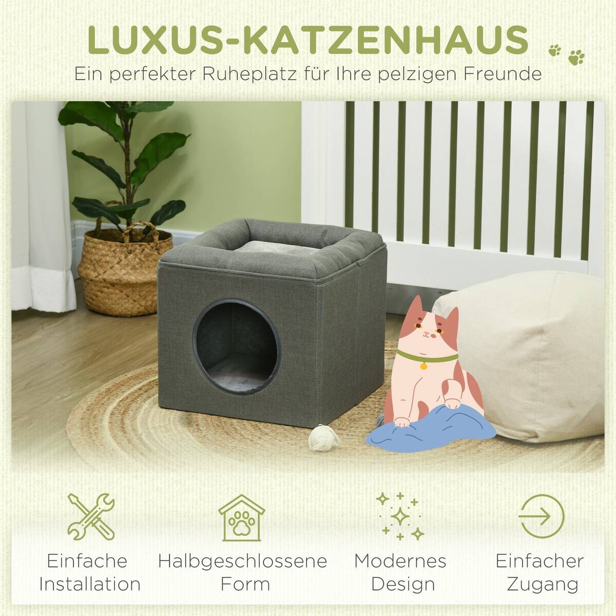 PawHut Katzen-Zubehör grün Polyester B/H/L: ca. 36,5x36,5x33 cm