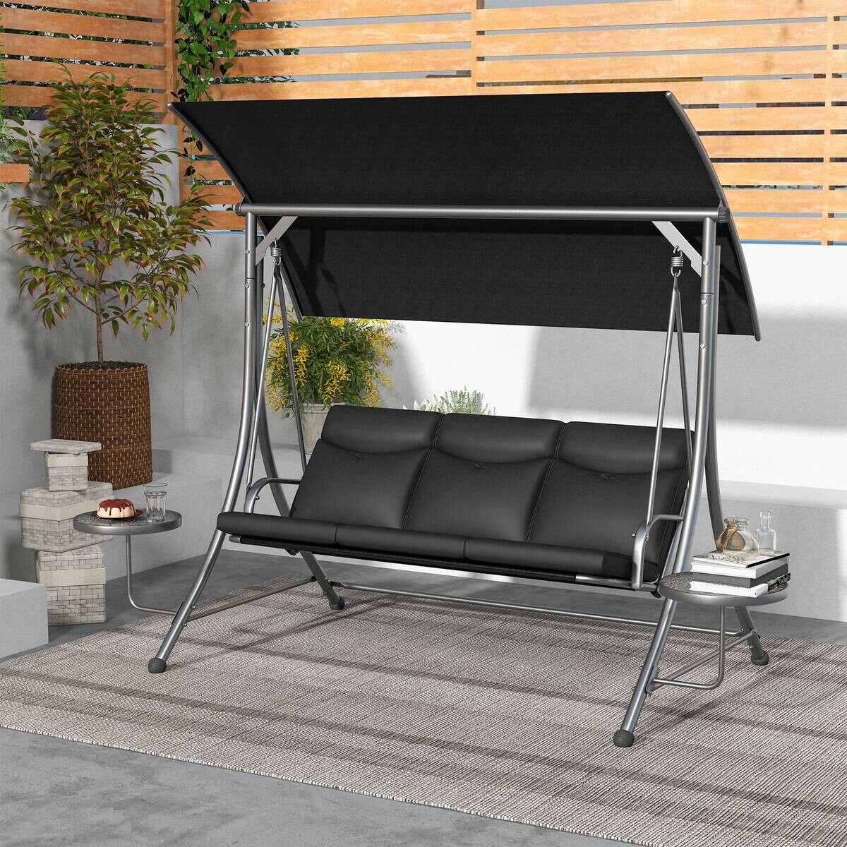 Outsunny Hollywoodschaukel schwarz Polyester B/H/L: ca. 135x177x278 cm