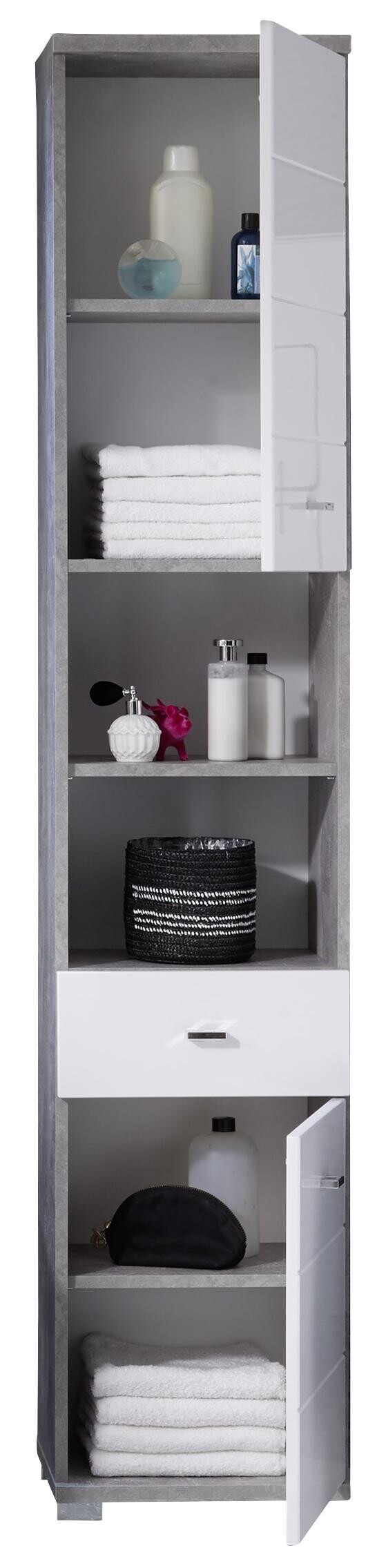 Badhochschrank Pool Beton Optik weiß Hochglanz B/H/T: ca. 38x190x30 cm