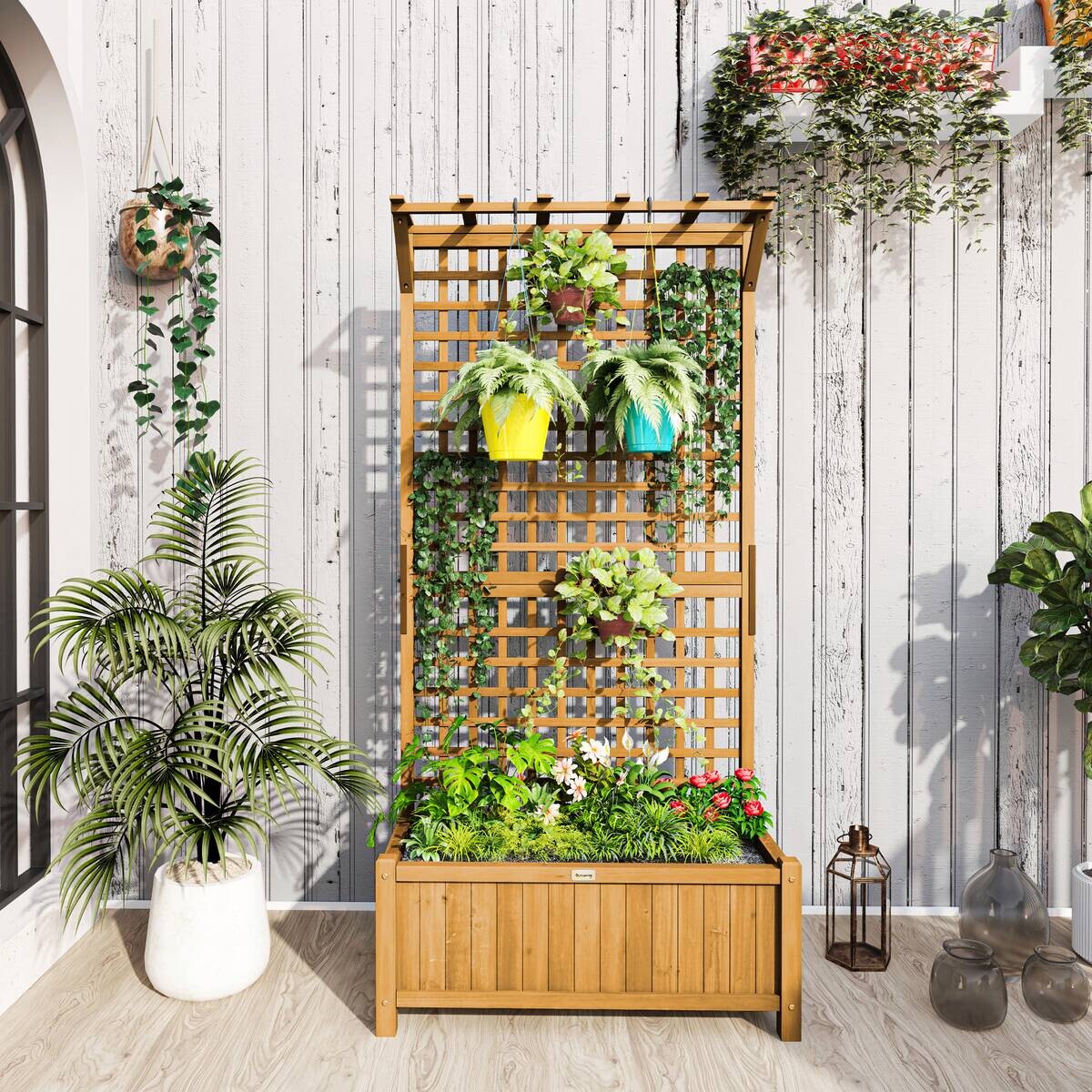 Outsunny Hochbeet gelb Holz B/H/L: ca. 45x183x90 cm