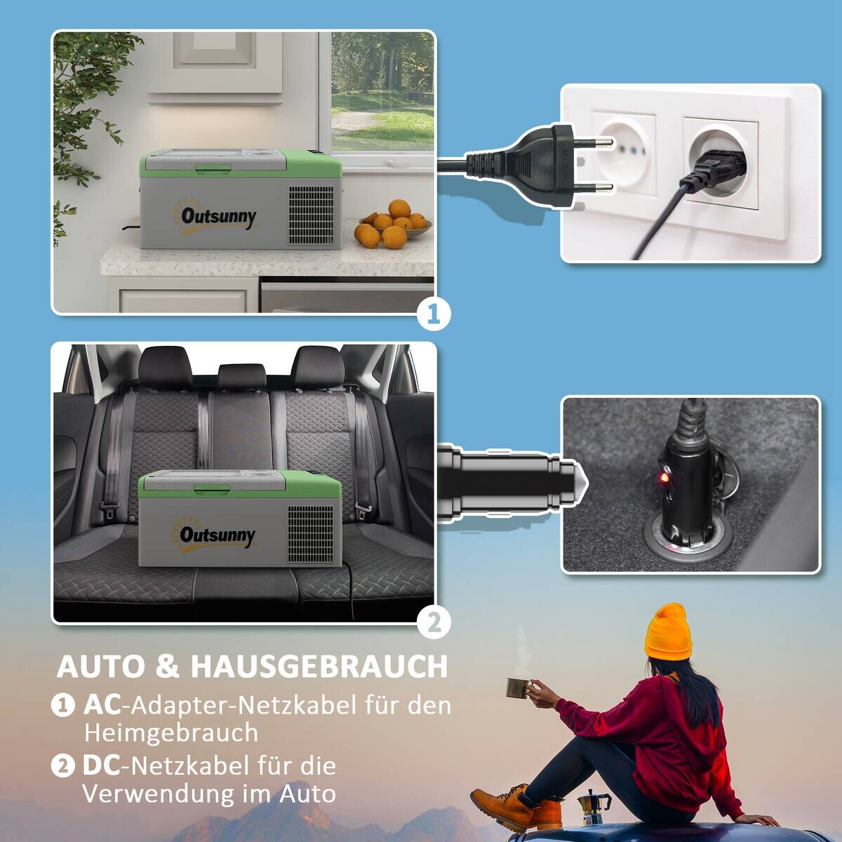 Outsunny Kompressor Kühlbox grau Kunststoff B/H/L: ca. 32x26x60 cm