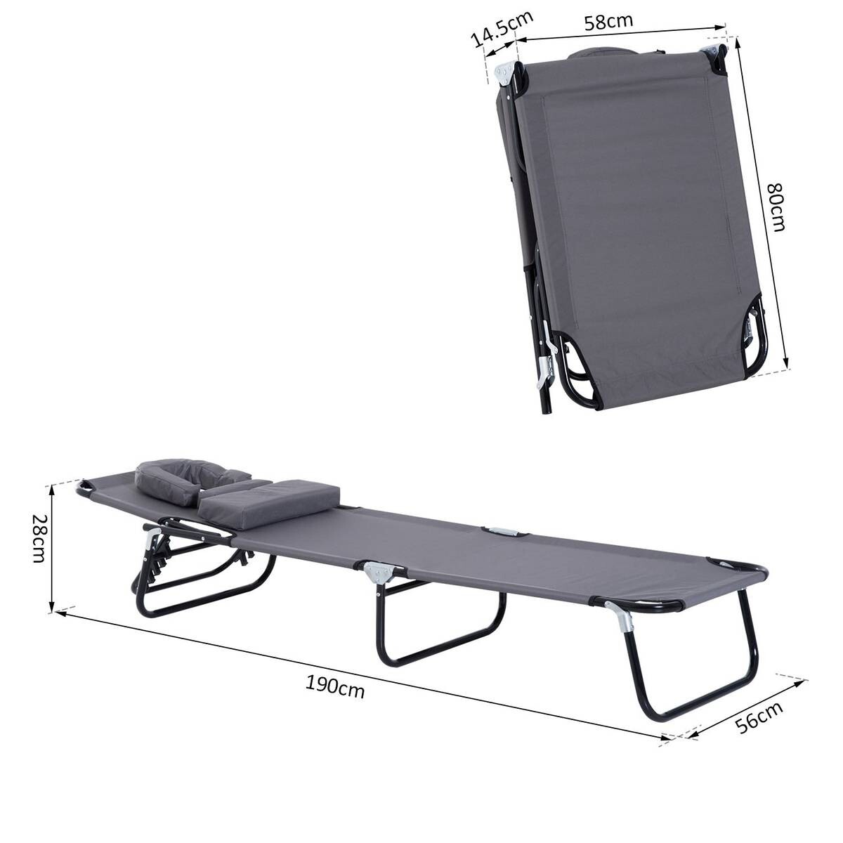 Outsunny Gartenliege grau Metall B/H/L: ca. 56x28x190 cm