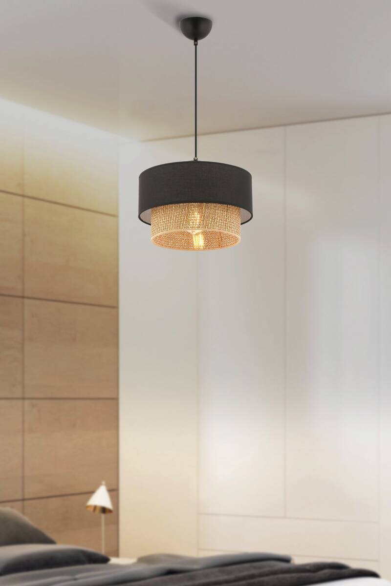 Opviq Pendelleuchte Echo beige schwarz Baumwolle B/H/T/L/D: ca. 30x65x30x30x30 cm E27 1 Brennstellen