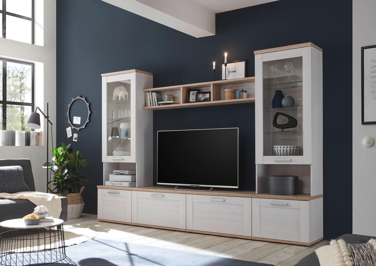 Wohnwand Romance Sibiu Lärche Nachbildung Eiche San-Remo Nachbildung B/H/T: ca. 277x191x43 cm