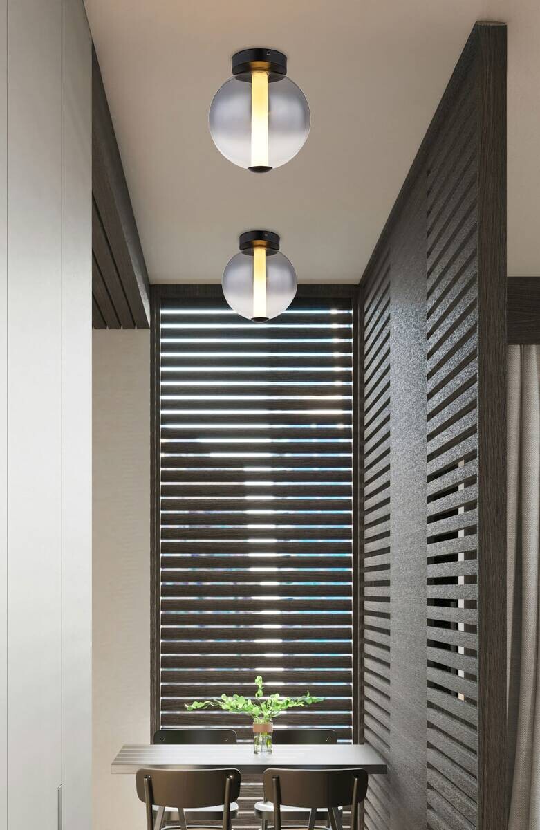 GLOBO Deckenleuchte mattschwarz Rauch Metall Glas H/D: ca. 28,5x25 cm 1 Brennstellen