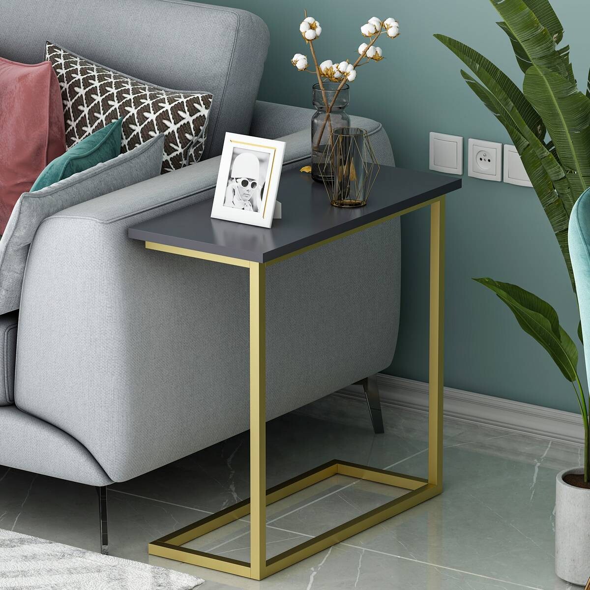 Beistelltisch Narin anthrazit gold Optik Metall B/H/T: ca. 64x62x30 cm