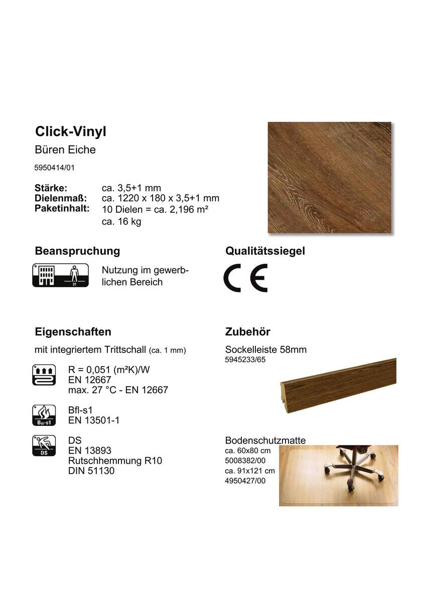 Check One Click-Vinylboden Büren ca. 2,196 m² im Paket  B/L: ca. 18x122 cm pro Paket