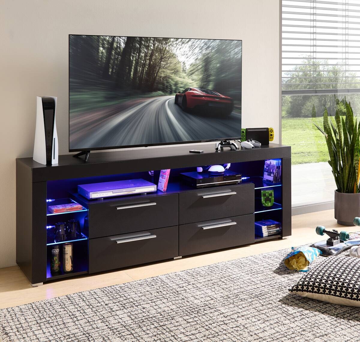 TV-Lowboard Goal Carbon schwarz Carbon Optik B/H/T: ca. 179x66x44 cm