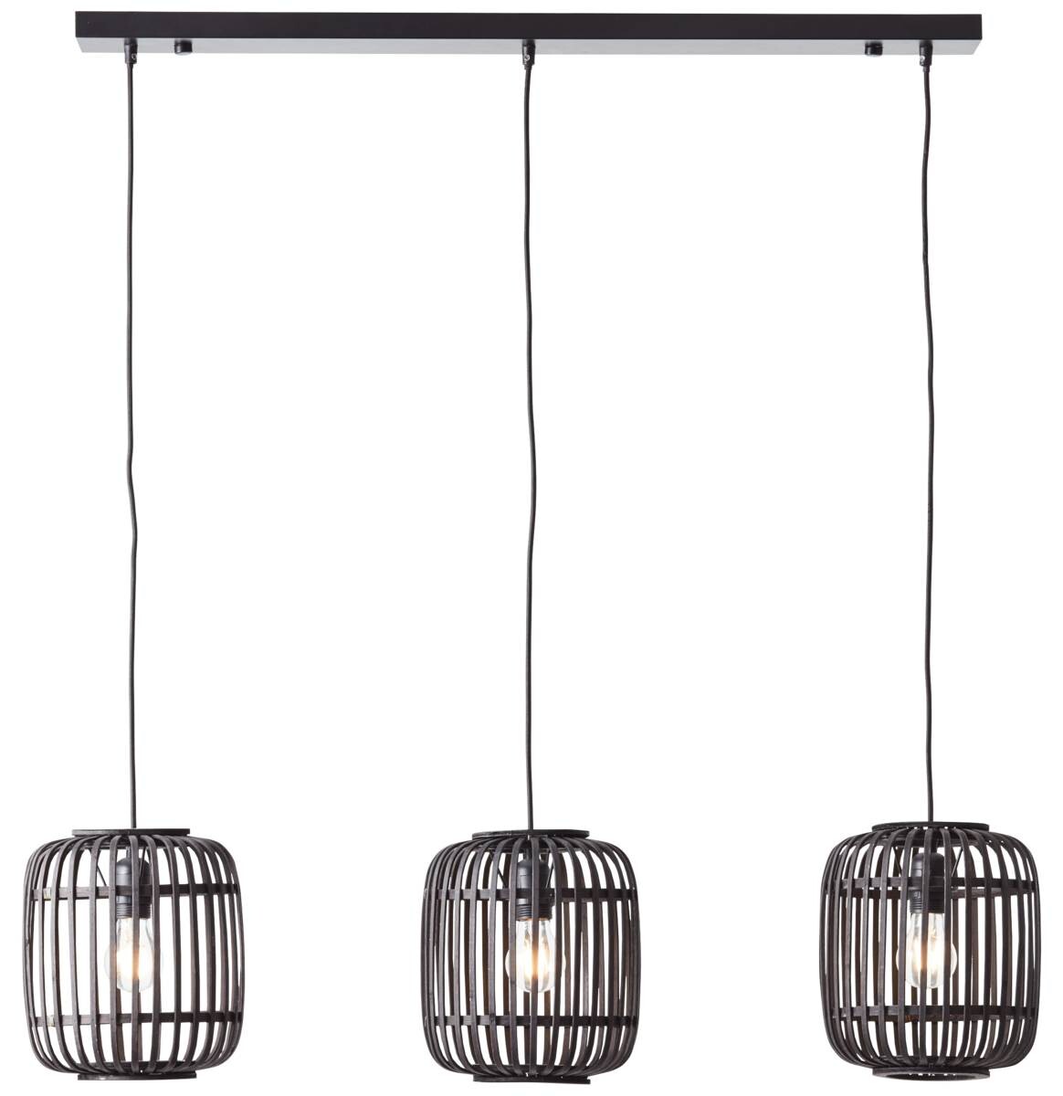 Brilliant Pendelleuchte Woodrow 93778/76 natur schwarz Bambus Metall B/H/T: ca. 105x125x21,5 cm E27 3 Brennstellen