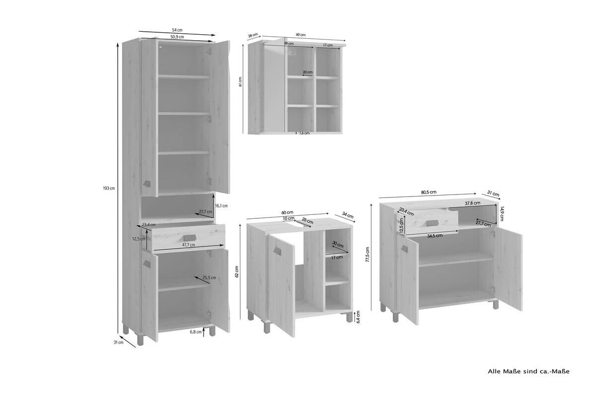 Badezimmer-Set WELLNESS, Set 4-tlg. Eiche