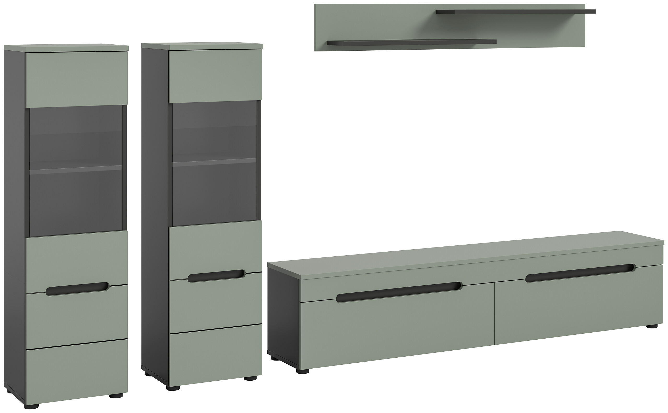 Wohnwand Canu grün basaltgrau Nachbildung B/H/T: ca. 272x141x33 cm