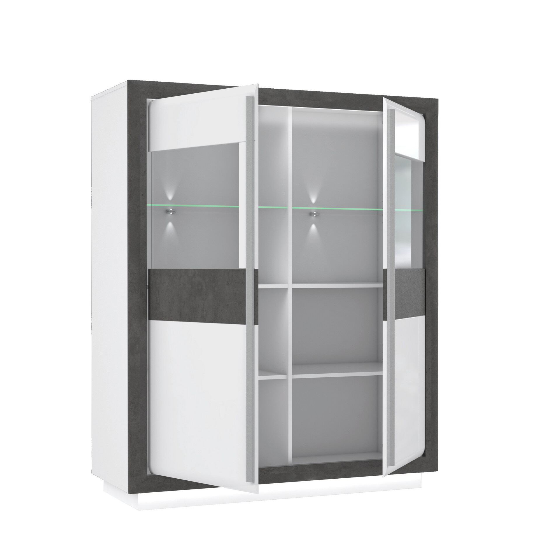 Highboard  weiß Hochglanz Beton dunkel Optik B/H/T: ca. 133x162x53 cm