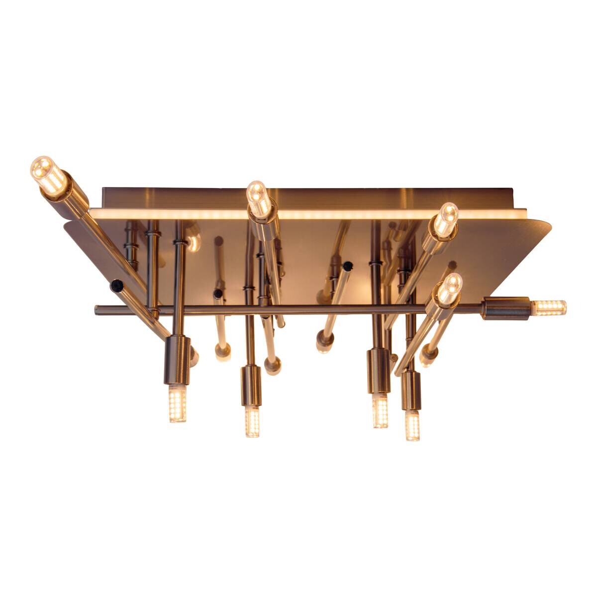 Näve Leuchten Deckenleuchte 1392950 stahlfarbig Metall B/H/T: ca. 70x15x71 cm G9 14 Brennstellen