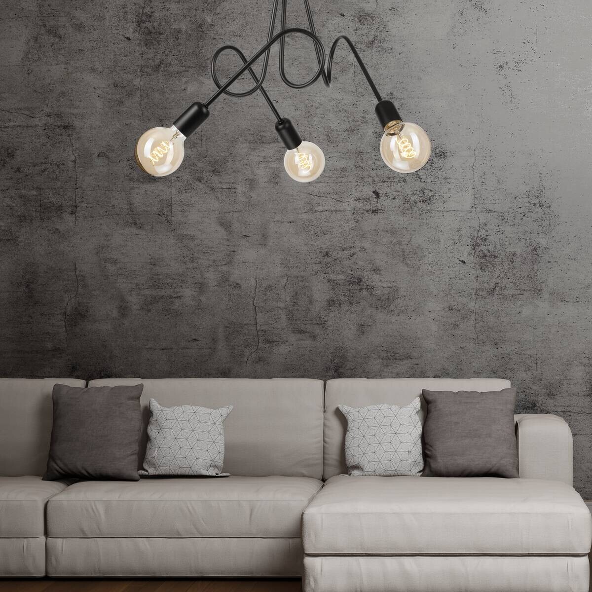 Lamkur Kronleuchter schwarz Stahl B/H/L: ca. 39x54x54 cm E27 3 Brennstellen