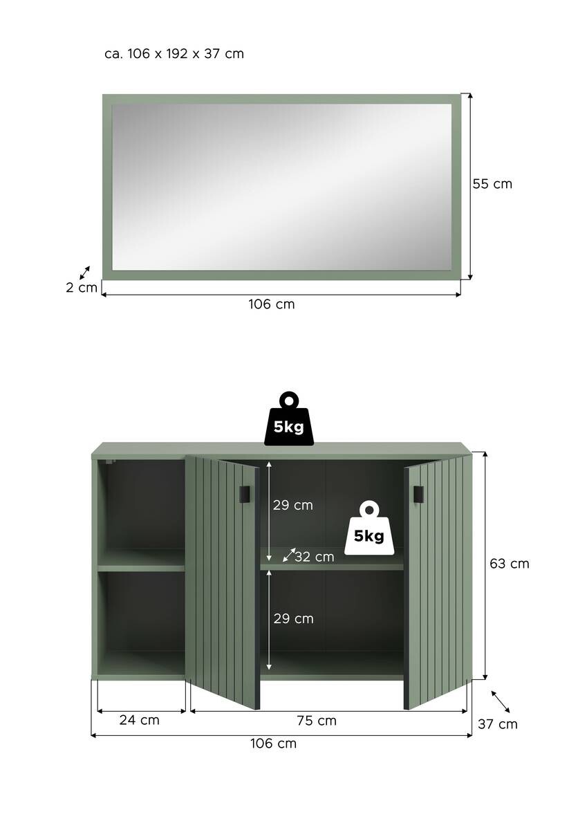 Garderobenset STATION grün B/H/T: ca. 106x192x37 cm